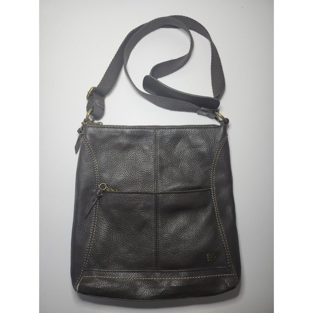 The Sak Crossbody Messenger Dark Brown Leather Classic Minimalist Zip Pocket